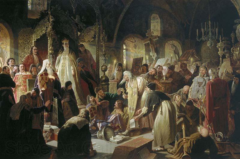 Vasily Perov Nikita Pustosviat. Dispute on the Confession of Faith Spain oil painting art